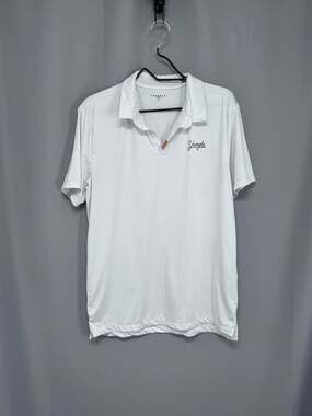 YoungLA Polo Mens Large White Short Sleeve Script Logo Career Athletic Casual